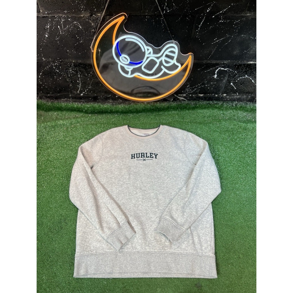 Hurley Mens Sweatshirt Size‎ LG Gray Logo Embroidered Crew Neck Long Sleeve